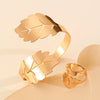 Metal Open Leaf Design Women's Bracelet Ring Jewelry Set With Electroplating