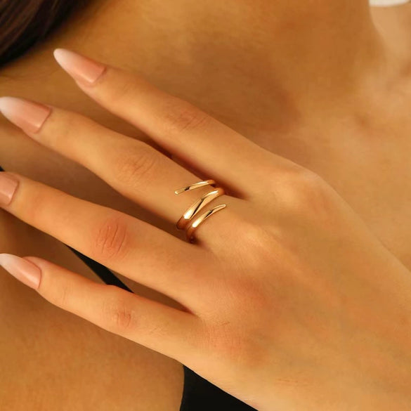 Metal Open Leaf Design Women's Bracelet Ring Jewelry Set With Electroplating