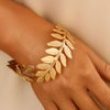 Metal Open Leaf Design Women's Bracelet Ring Jewelry Set With Electroplating