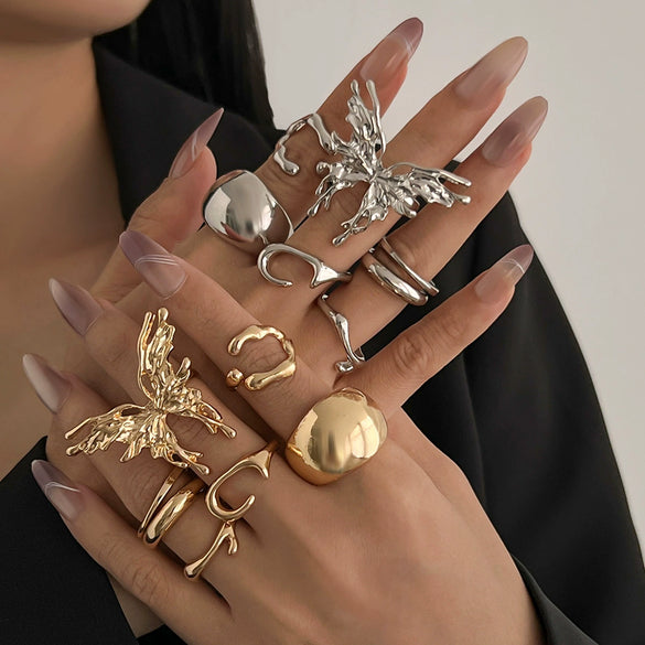Metal Open Ring With Liquid Lava Butterfly Design Geometric And Animal Patterns Electroplated For Women