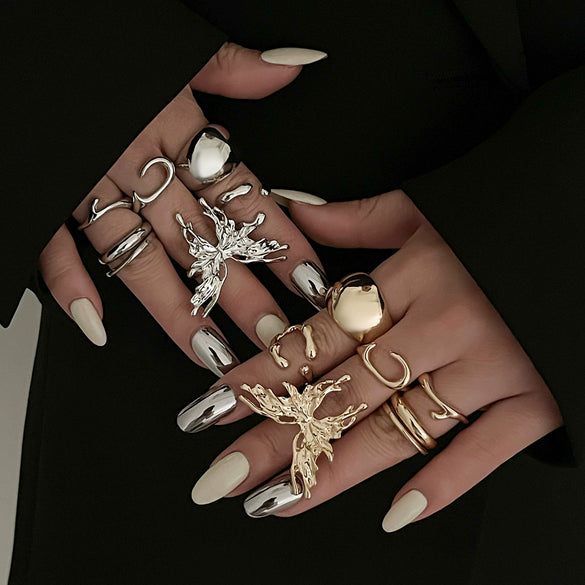 Metal Open Ring With Liquid Lava Butterfly Design Geometric And Animal Patterns Electroplated For Women