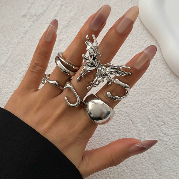 Metal Open Ring With Liquid Lava Butterfly Design Geometric And Animal Patterns Electroplated For Women