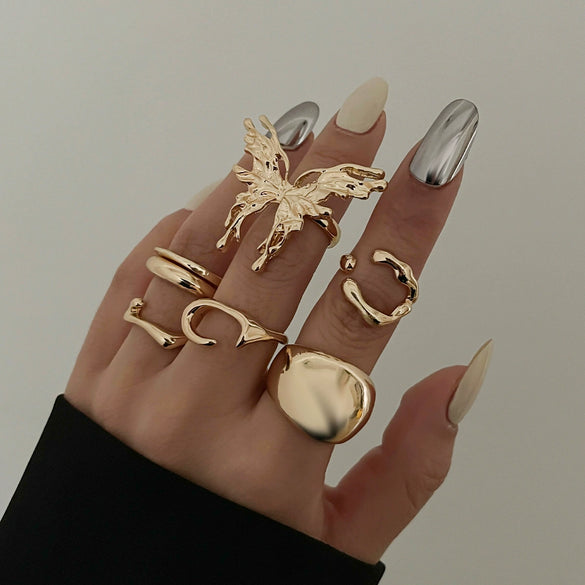 Metal Open Ring With Liquid Lava Butterfly Design Geometric And Animal Patterns Electroplated For Women