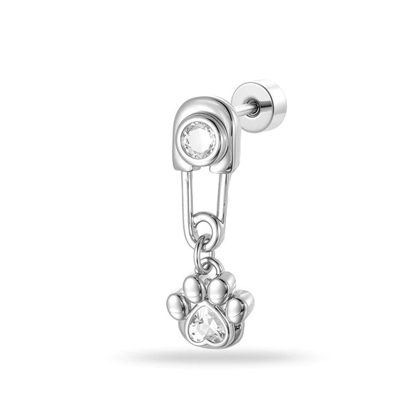 Metal Paper Clip Cat Claw Pendant Cartilage Earrings With Zirconia For Women