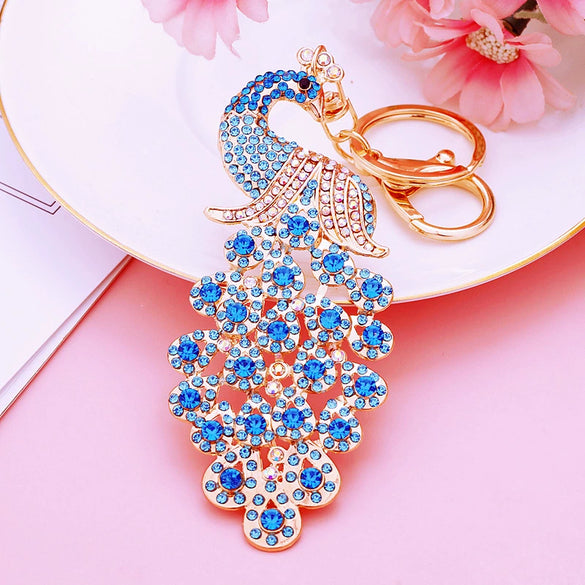 Metal Peacock Rhinestone Keychain And Bag Pendant For Women Wholesale