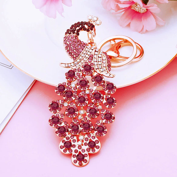 Metal Peacock Rhinestone Keychain And Bag Pendant For Women Wholesale