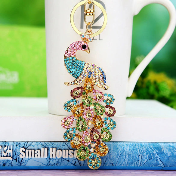 Metal Peacock Rhinestone Keychain And Bag Pendant For Women Wholesale