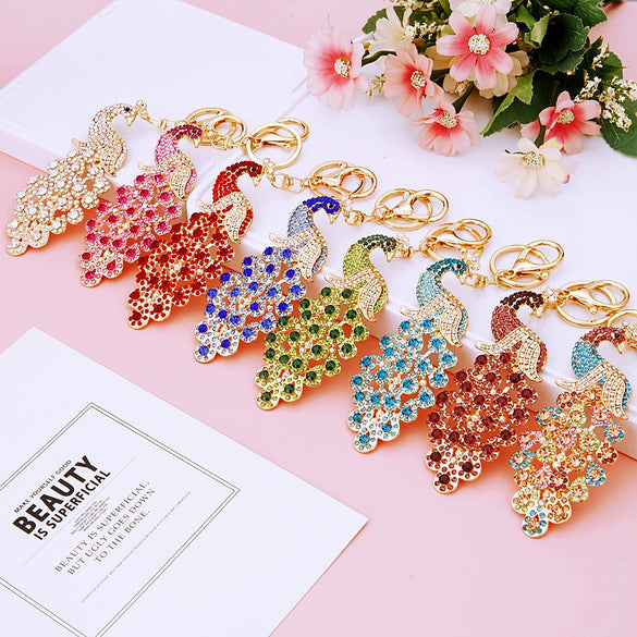 Metal Peacock Rhinestone Keychain And Bag Pendant For Women Wholesale