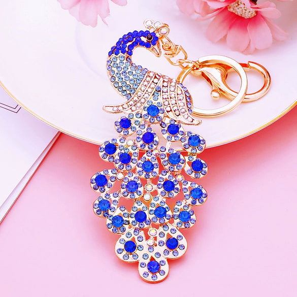 Metal Peacock Rhinestone Keychain And Bag Pendant For Women Wholesale