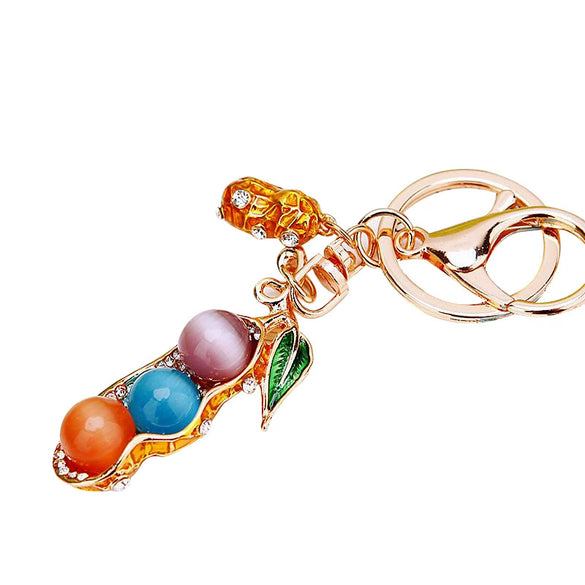 Metal Peanut Shaped Rhinestone Opal Keychain And Bag Pendant