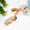 Metal Peanut Shaped Rhinestone Opal Keychain And Bag Pendant