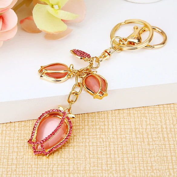 Metal Peanut Shaped Rhinestone Opal Keychain And Bag Pendant