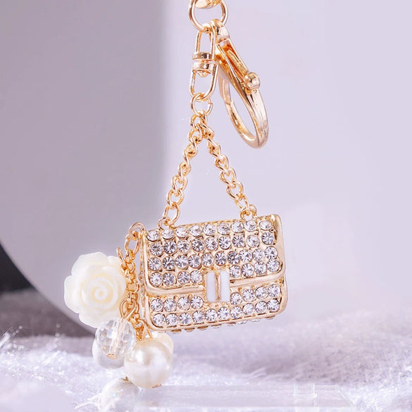 Metal Pearl Small Fragrant Style Key Chain Ring For Women As Bag Pendant