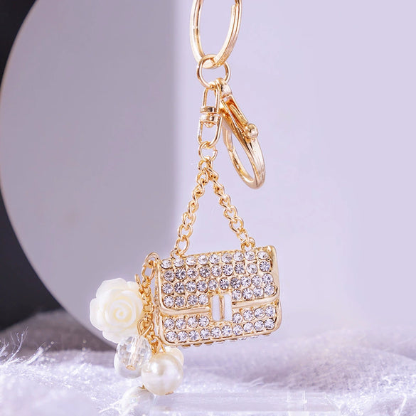 Metal Pearl Small Fragrant Style Key Chain Ring For Women As Bag Pendant