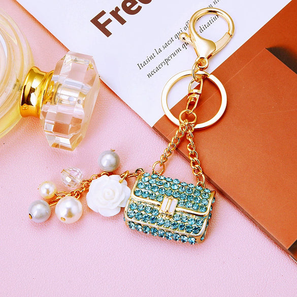 Metal Pearl Small Fragrant Style Key Chain Ring For Women As Bag Pendant