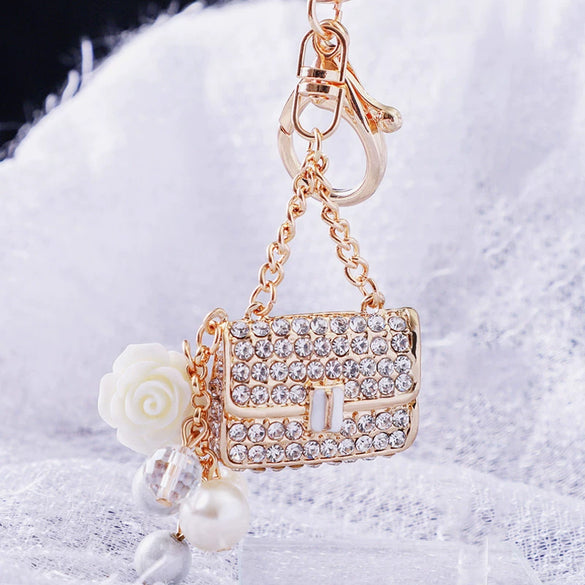 Metal Pearl Small Fragrant Style Key Chain Ring For Women As Bag Pendant
