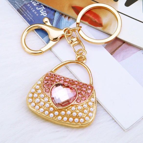 Metal Pearl Small Fragrant Style Key Chain Ring For Women As Bag Pendant