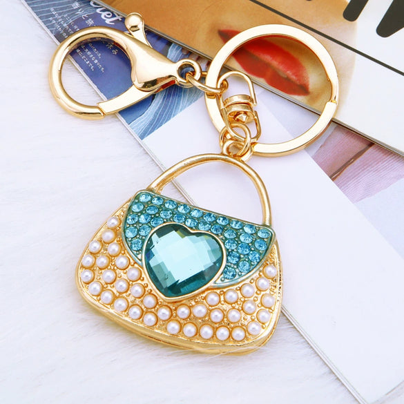 Metal Pearl Small Fragrant Style Key Chain Ring For Women As Bag Pendant