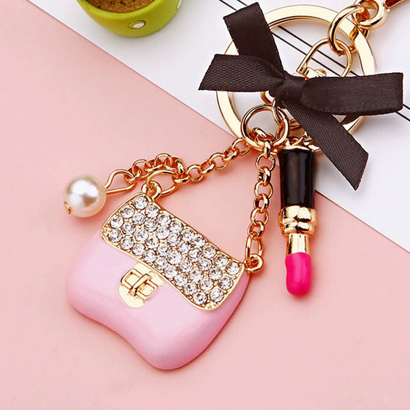 Metal Pearl Small Fragrant Style Key Chain Ring For Women As Bag Pendant