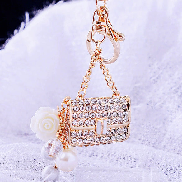 Metal Pearl Small Fragrant Style Key Chain Ring For Women As Bag Pendant