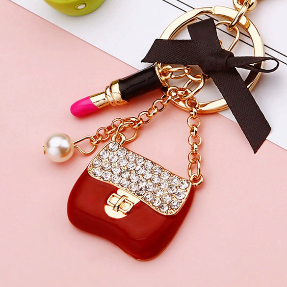 Metal Pearl Small Fragrant Style Key Chain Ring For Women As Bag Pendant