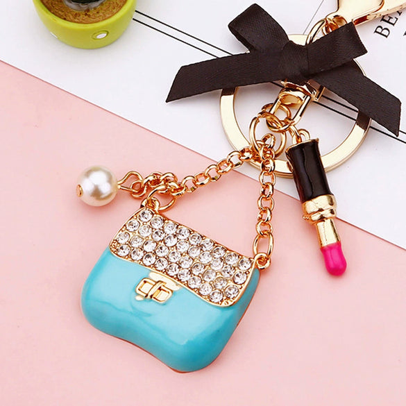 Metal Pearl Small Fragrant Style Key Chain Ring For Women As Bag Pendant