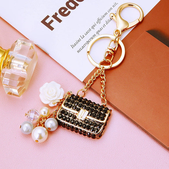 Metal Pearl Small Fragrant Style Key Chain Ring For Women As Bag Pendant