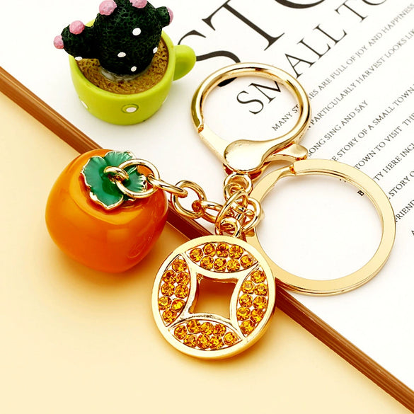 Metal Persimmon Ruyi Creative Keychain With Diamond Encrustment For Women's Bags
