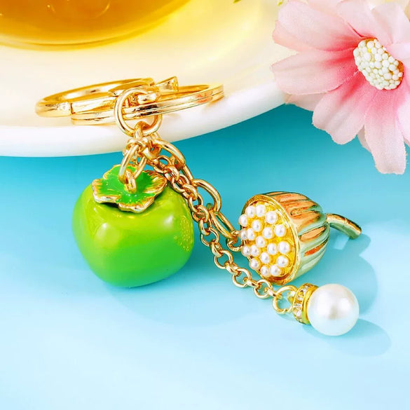 Metal Persimmon Ruyi Creative Keychain With Diamond Encrustment For Women's Bags