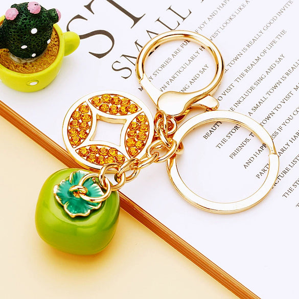 Metal Persimmon Shaped Women's Pastoral Style Car Keychain And Bag Pendant