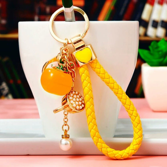 Metal Persimmon Shaped Women's Pastoral Style Car Keychain And Bag Pendant