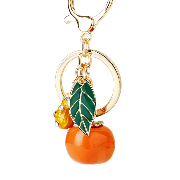 Metal Persimmon Shaped Women's Pastoral Style Car Keychain And Bag Pendant
