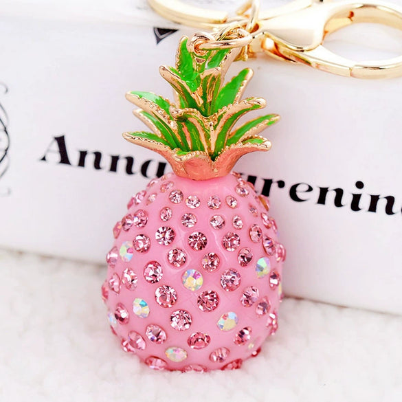 Metal Pineappleshaped Keychain Pendant With Diamond Encrustment For Women