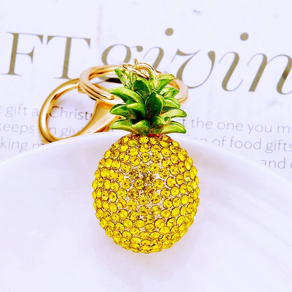 Metal Pineappleshaped Keychain Pendant With Diamond Encrustment For Women