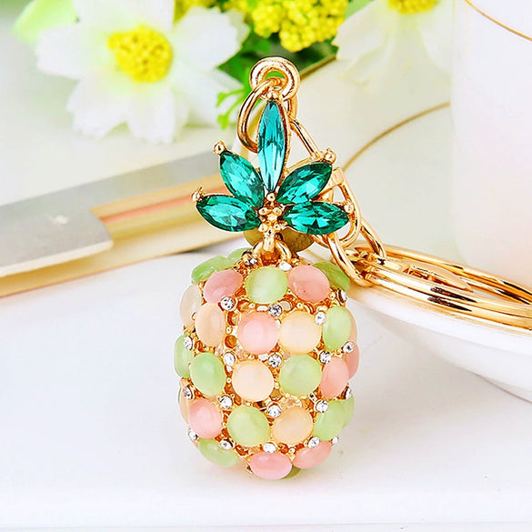Metal Pineappleshaped Keychain Pendant With Diamond Encrustment For Women