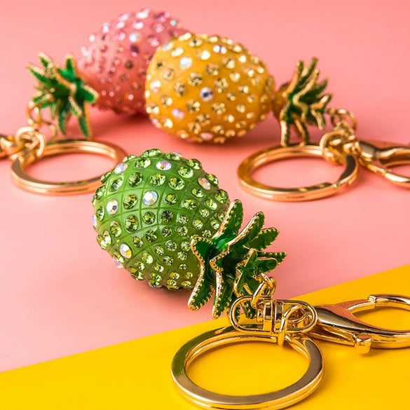 Metal Pineappleshaped Keychain Pendant With Diamond Encrustment For Women