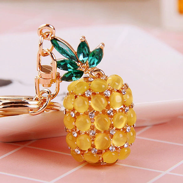 Metal Pineappleshaped Keychain Pendant With Diamond Encrustment For Women