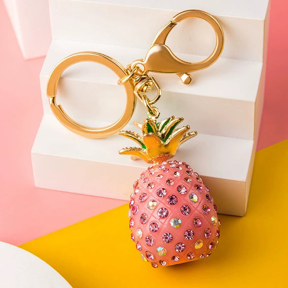 Metal Pineappleshaped Keychain Pendant With Diamond Encrustment For Women