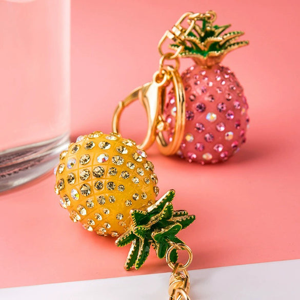 Metal Pineappleshaped Keychain Pendant With Diamond Encrustment For Women