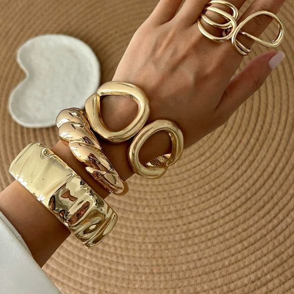 Metal Pleated Hollow Spring Bracelet Geometric Ins Style Electroplated