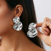 Metal Pleated Leaf Geometric Electroplated Earrings For Women