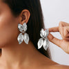Metal Pleated Leaf Geometric Electroplated Earrings For Women