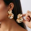 Metal Pleated Leaf Geometric Electroplated Earrings For Women