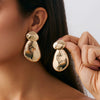 Metal Pleated Leaf Geometric Electroplated Earrings For Women