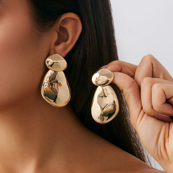 Metal Pleated Leaf Geometric Electroplated Earrings For Women