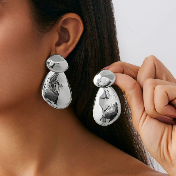 Metal Pleated Leaf Geometric Electroplated Earrings For Women