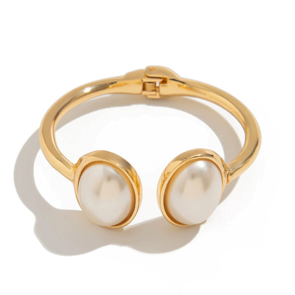 Metal Pleated Open Bracelet For Women With Liquid Metal And Imitation Pearl In Ins Style Electroplated