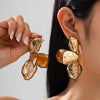 Metal Pleated Petal Flower Exaggerated Stereo Earrings For Women Electroplated