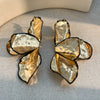 Metal Pleated Petal Flower Exaggerated Stereo Earrings For Women Electroplated