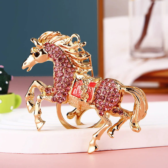 Metal Pony Rhinestone Key Chain For Women As Gift